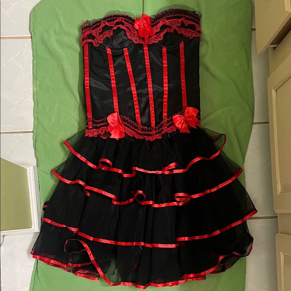 Halloween Burlesque Laced Up Corsette black and red Outfit